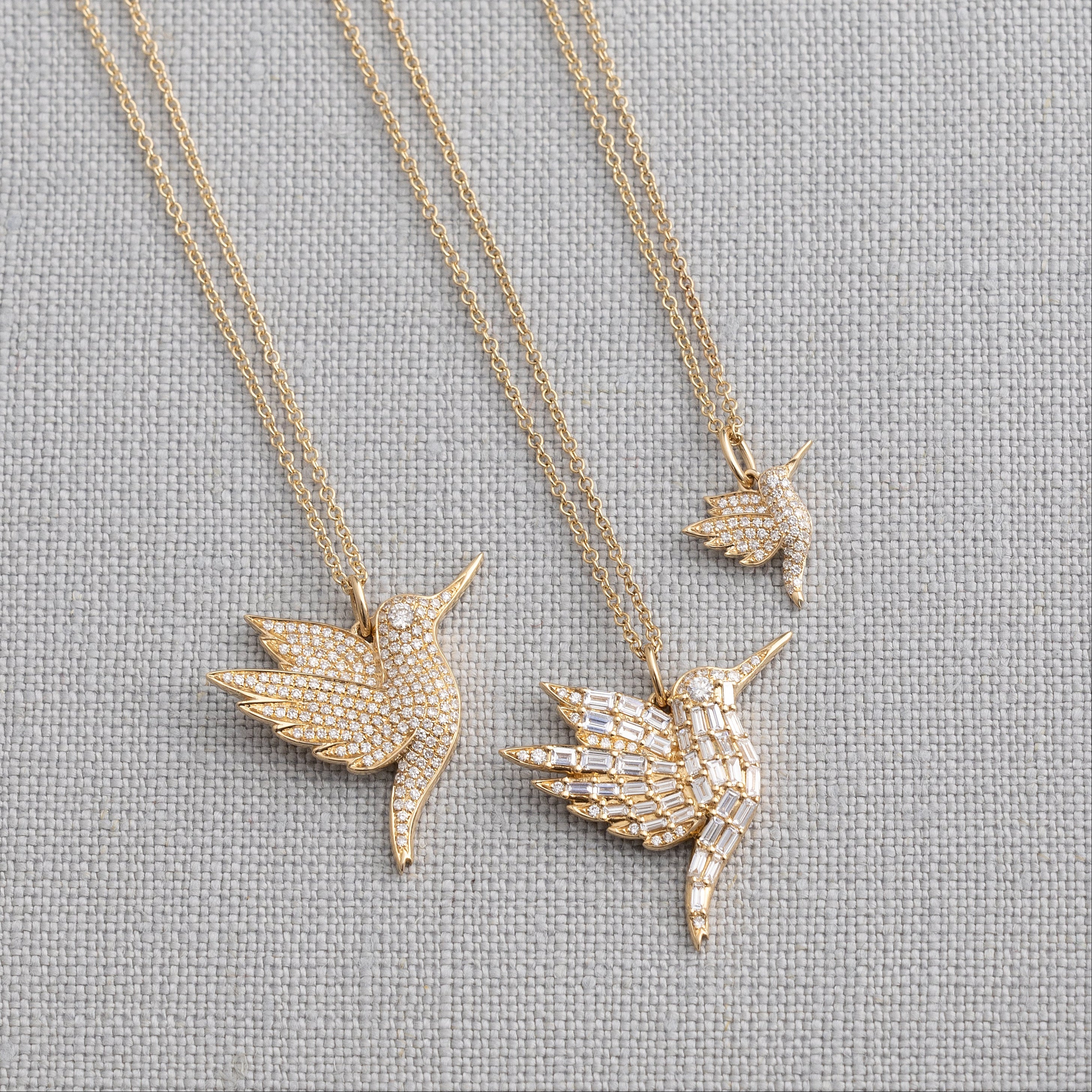 Pavé Diamond Hummingbird Necklace available in 14k Yellow Gold, White Gold, or Rose Gold