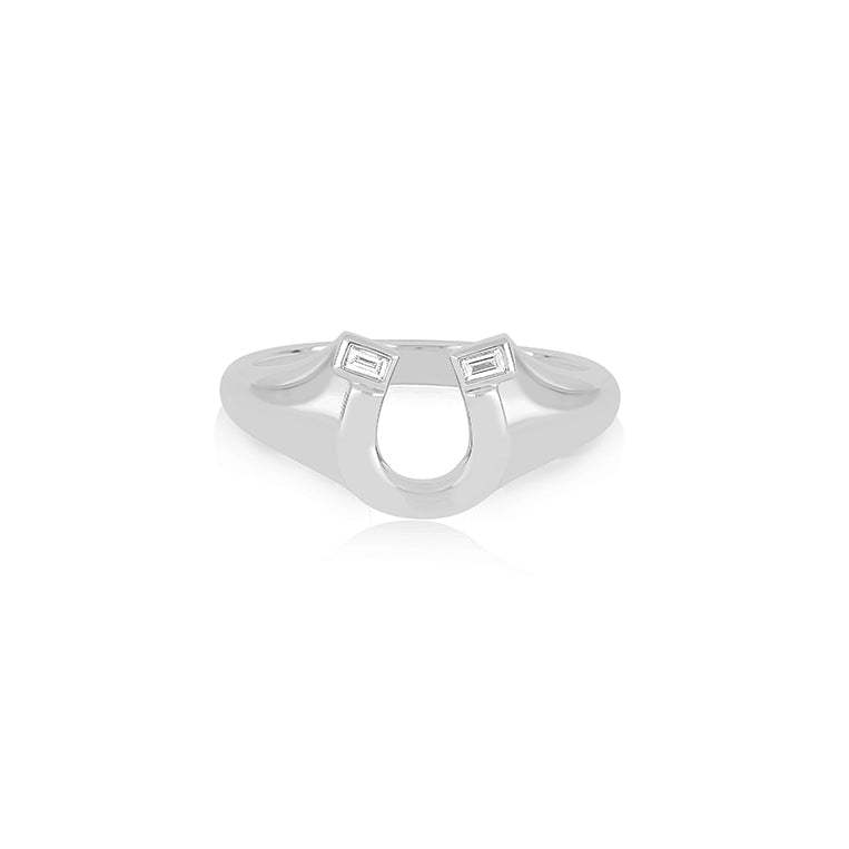 Lucky Horseshoe Signet Ring in white gold