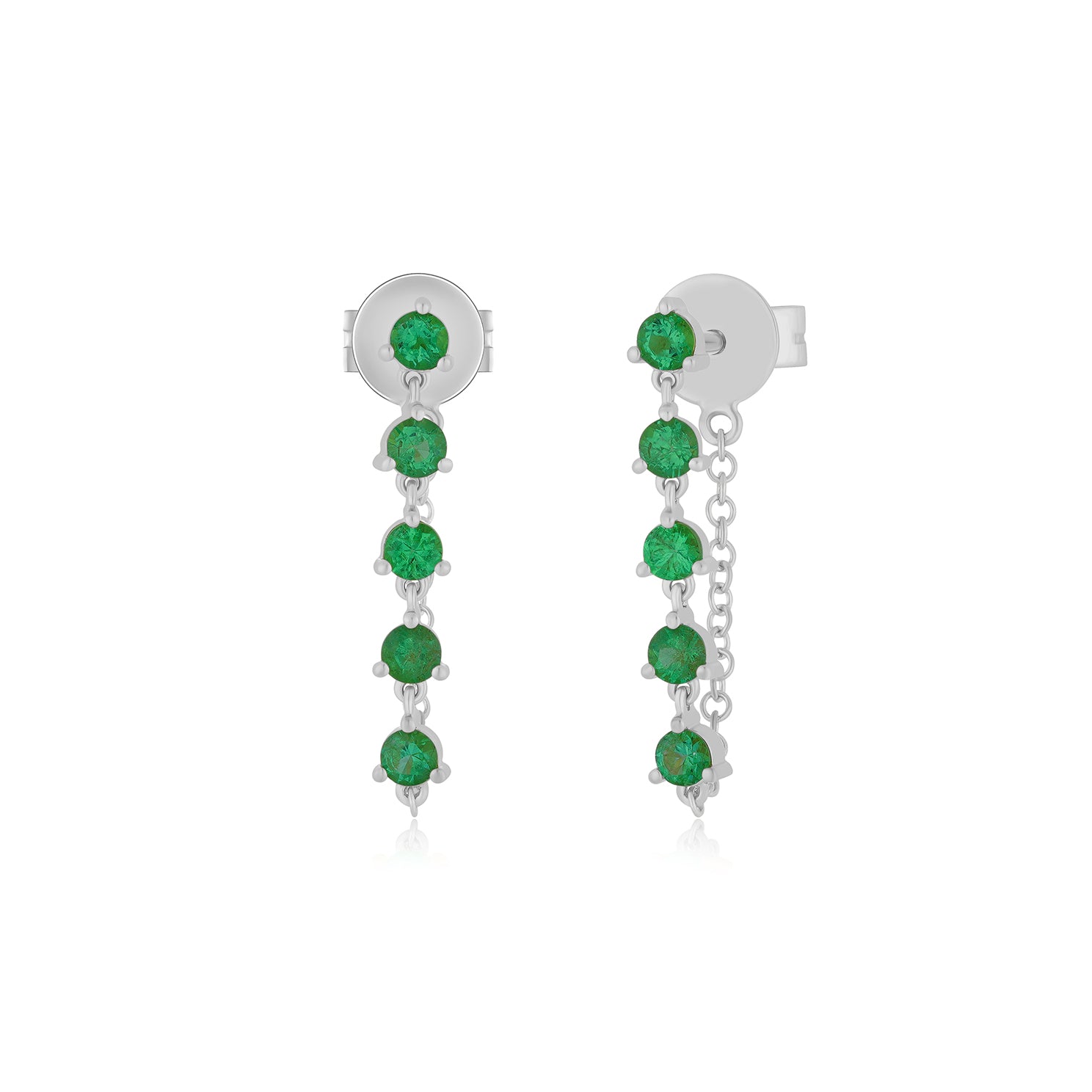 Multi Emerald Chain Stud Earring