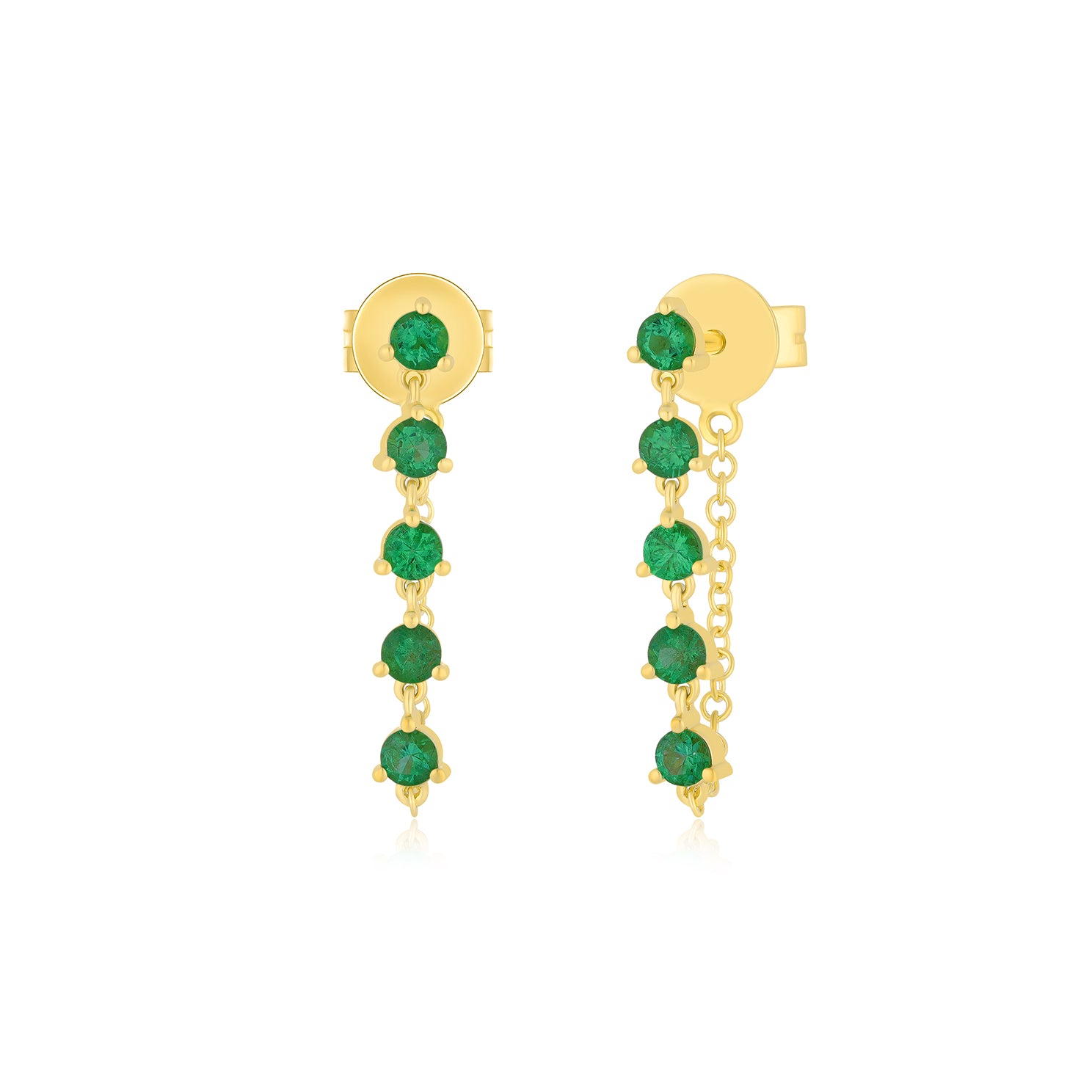 Multi Emerald Chain Stud Earring