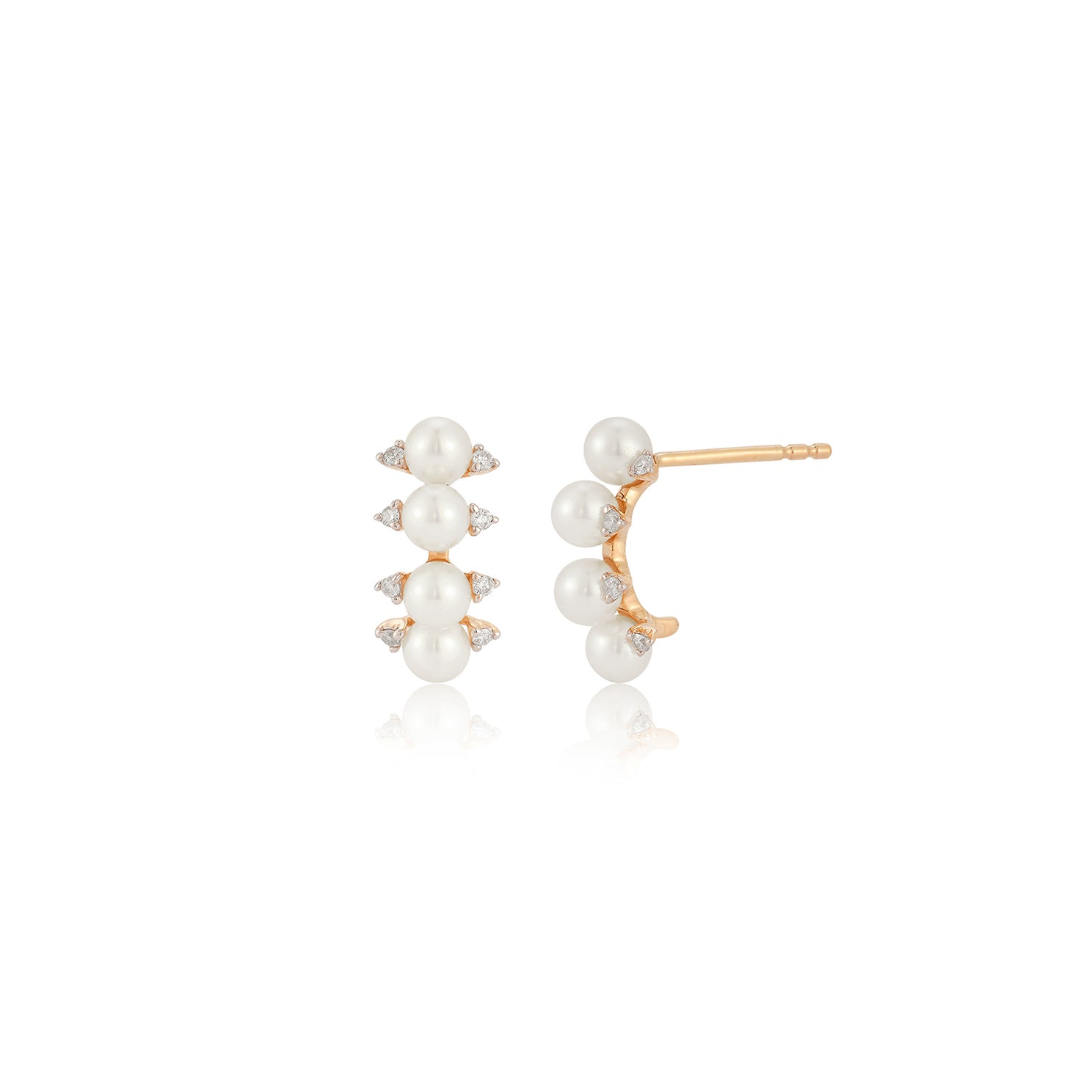 Diamond & Pearl Arc Stud Earring in rose gold