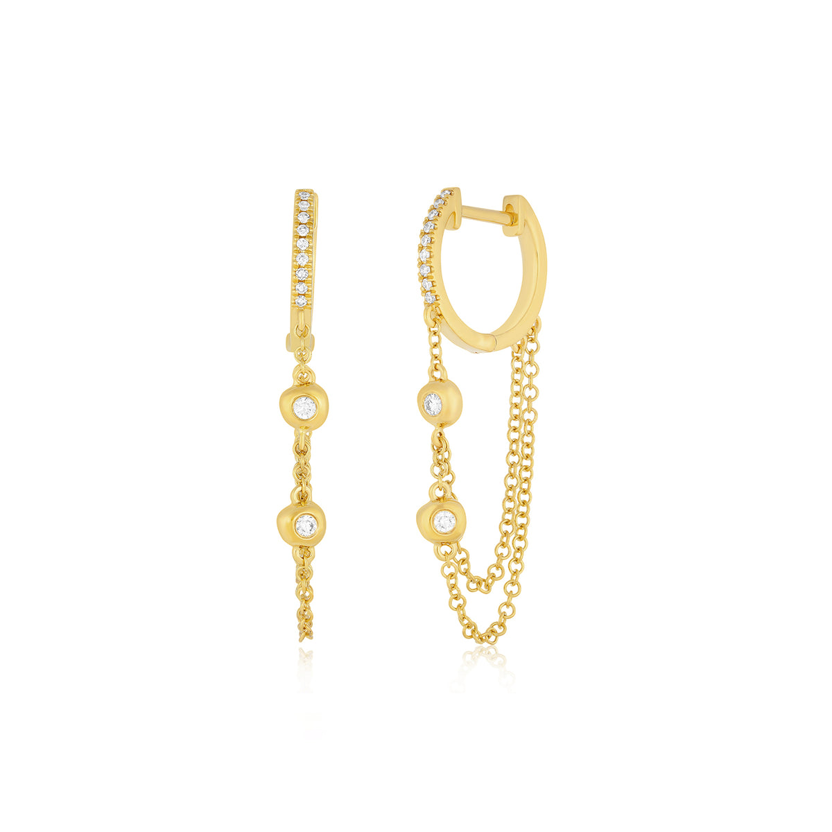 Pillow Chain Diamond Mini Huggie Earring | 14k Gold | EF Collection