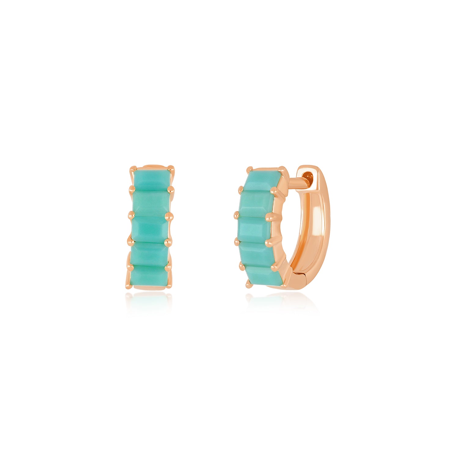 Prong Set Turquoise Baguette Mini Huggie Earring