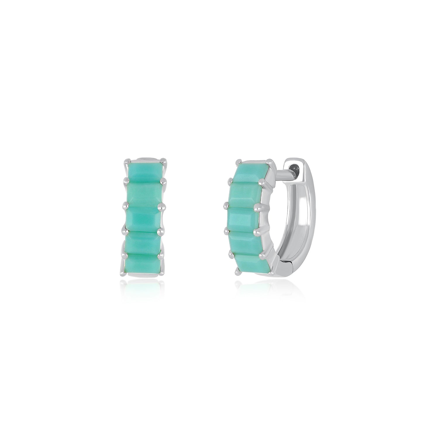 Prong Set Turquoise Baguette Mini Huggie Earring