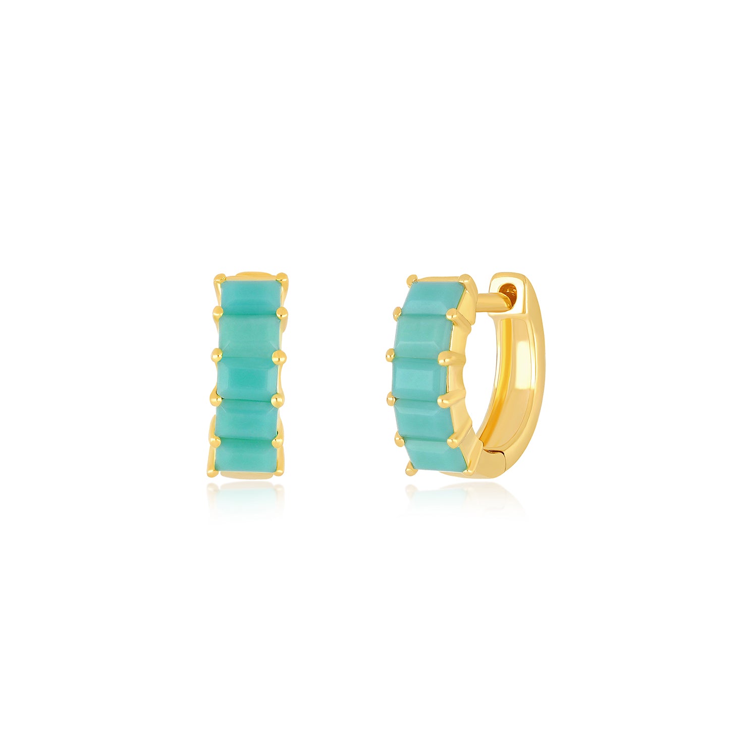 Prong Set Turquoise Baguette Mini Huggie Earring