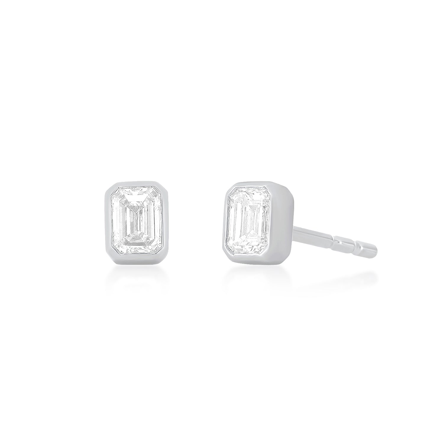 Bezel Set Emerald Cut Diamond Stud Earring