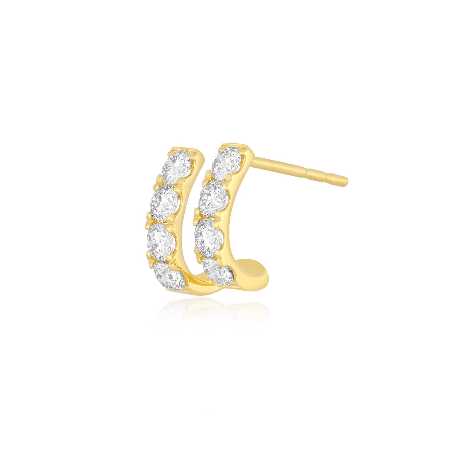 Single Jumbo Double Diamond Mini Huggie Earring