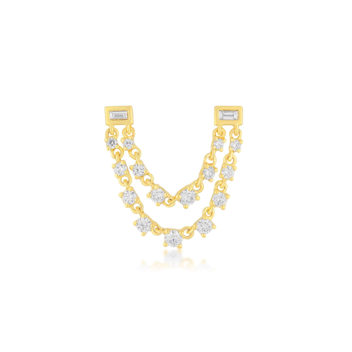 Baguette Double Diamond Chain Stud Earring