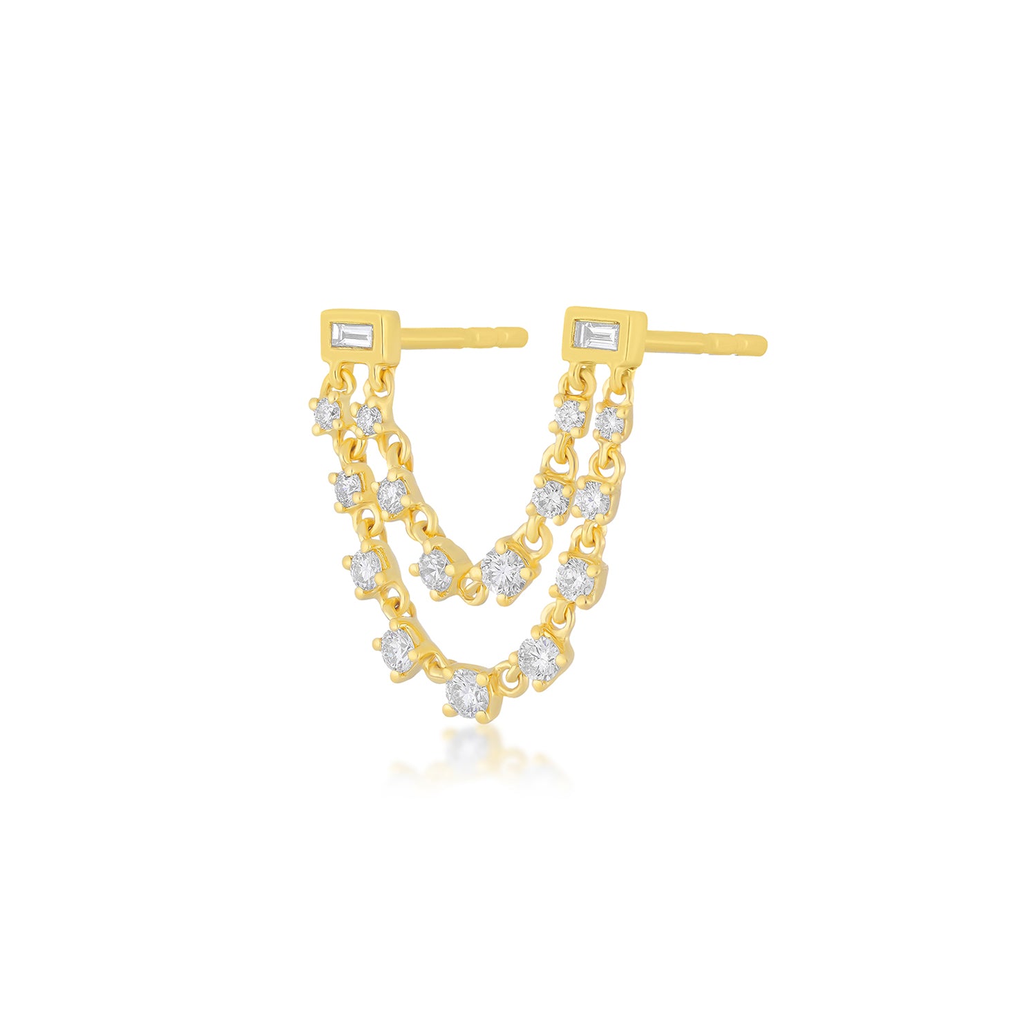 Baguette Double Diamond Chain Stud Earring