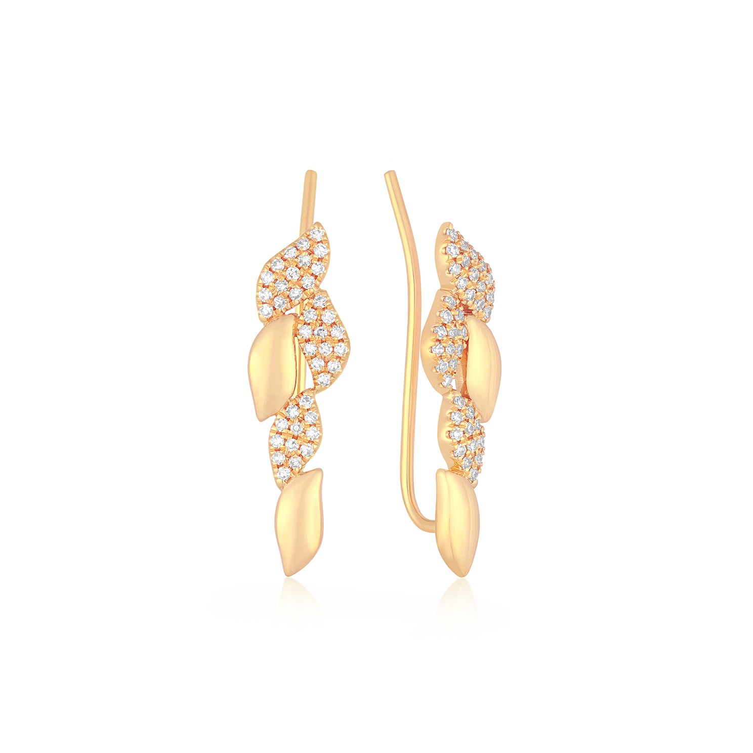 Pavé Diamond & Gold Leaf Ear Climber