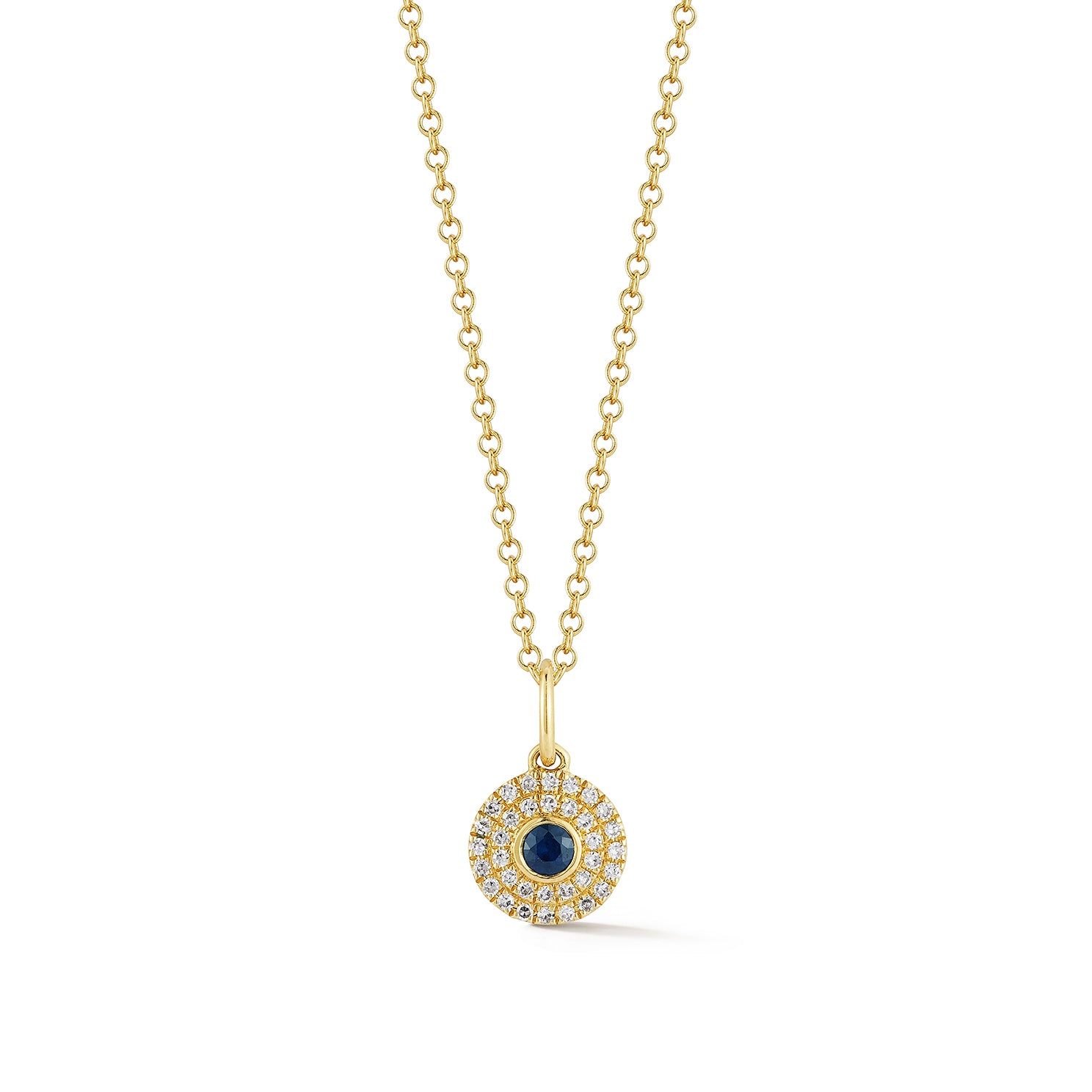 Diamond & Round Blue Sapphire Gem Necklace