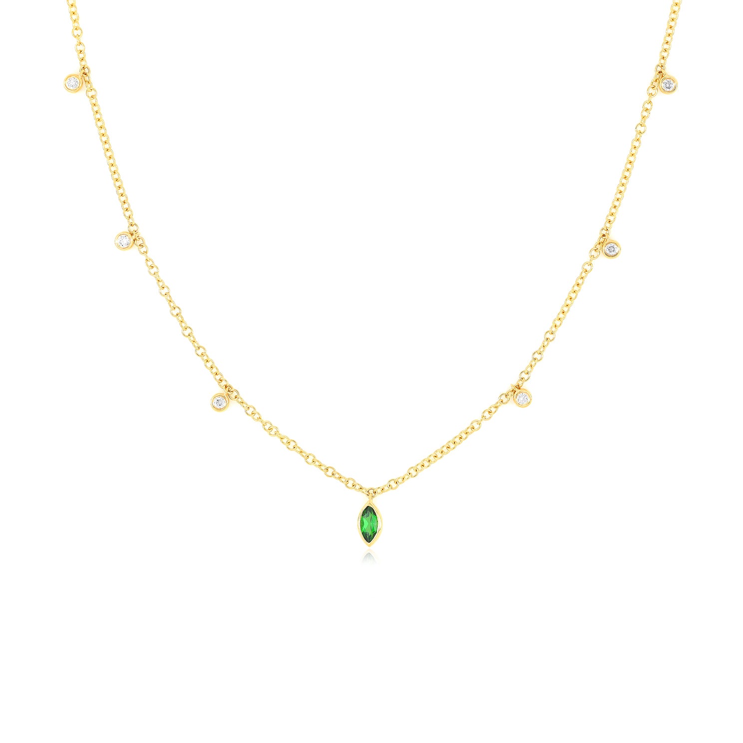 Diamond and Tsavorite Bezel Choker Necklace in 14k Yellow Gold