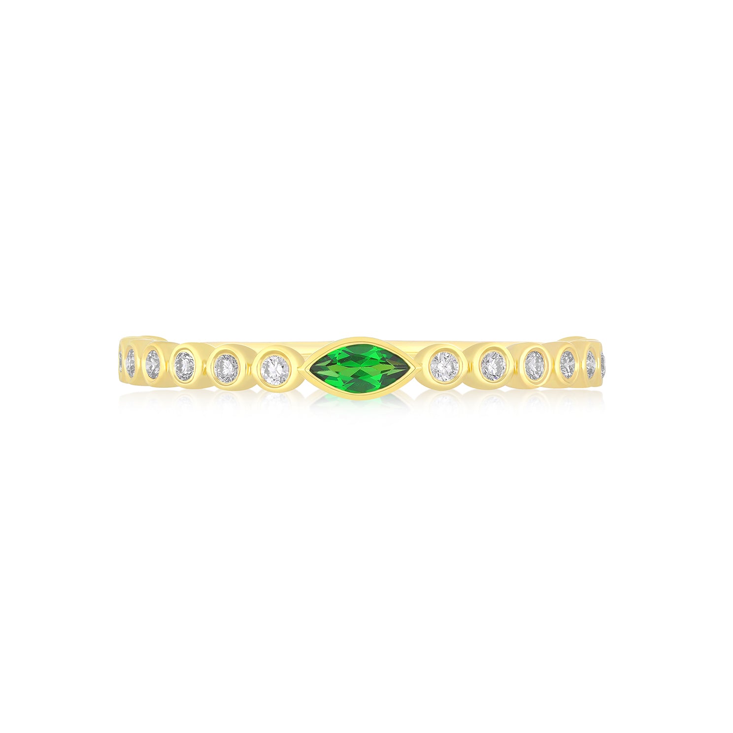 Diamond and Tsavorite Bezel Stack Ring in 14k Yellow Gold