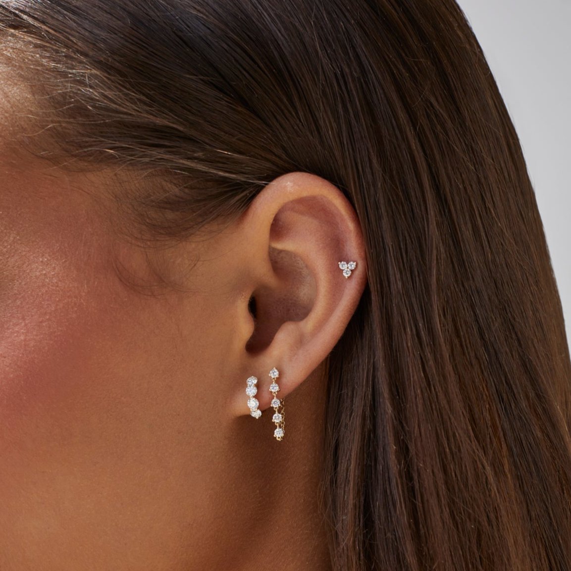 Multi Diamond Chain Stud Earring