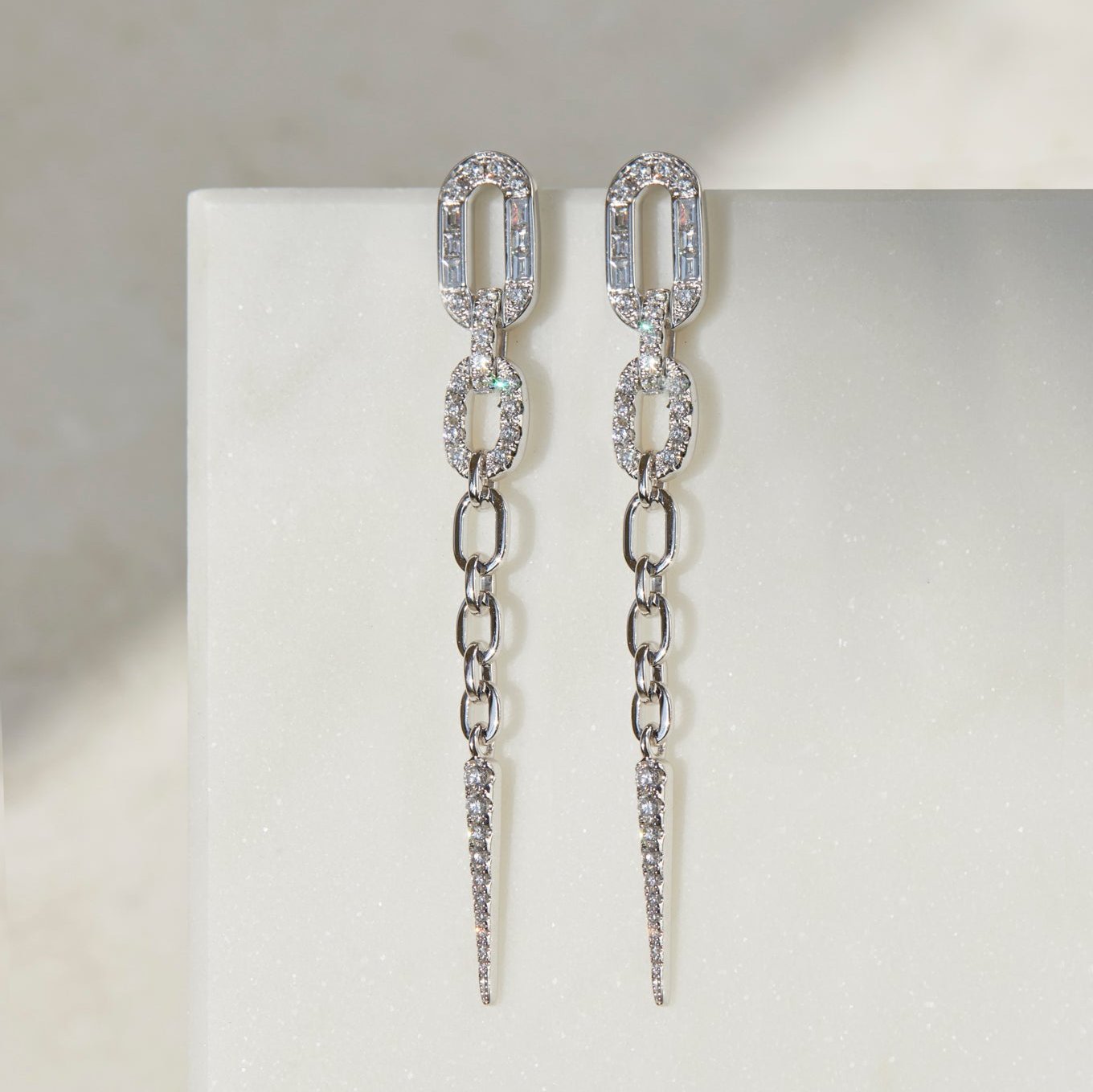 Diamond Graduated Chain Drop Earrings