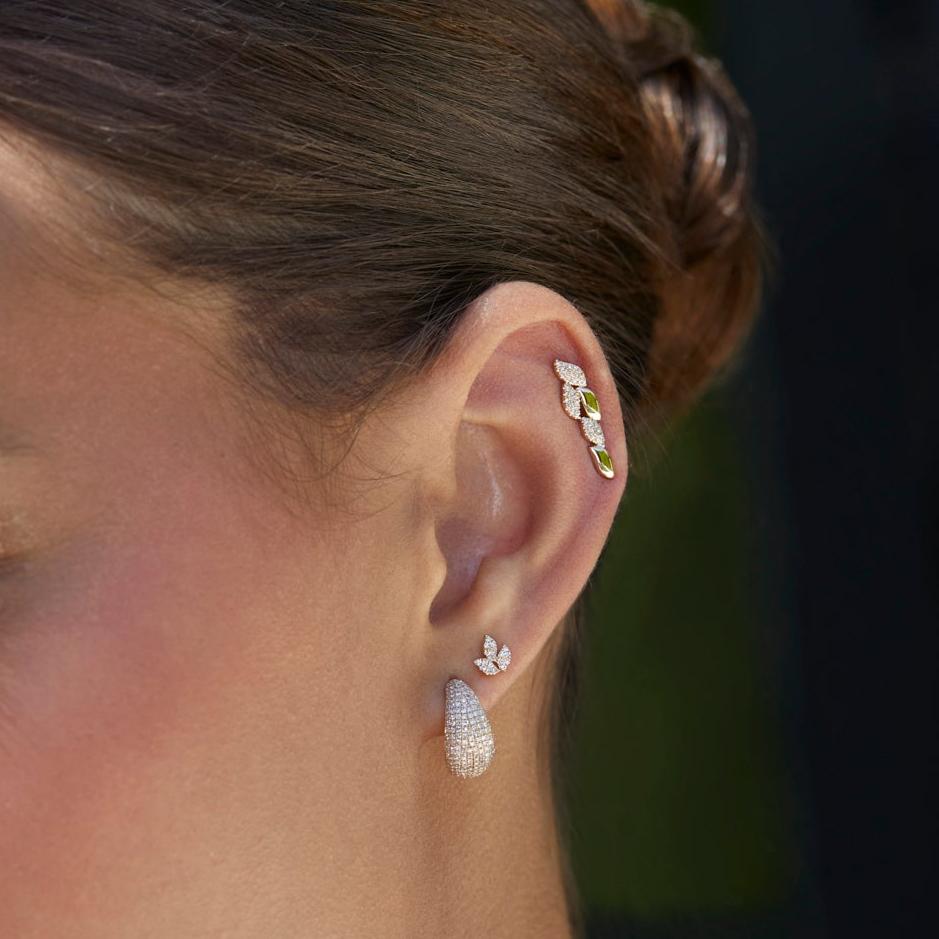 Pavé Diamond Leaf Stud Earring