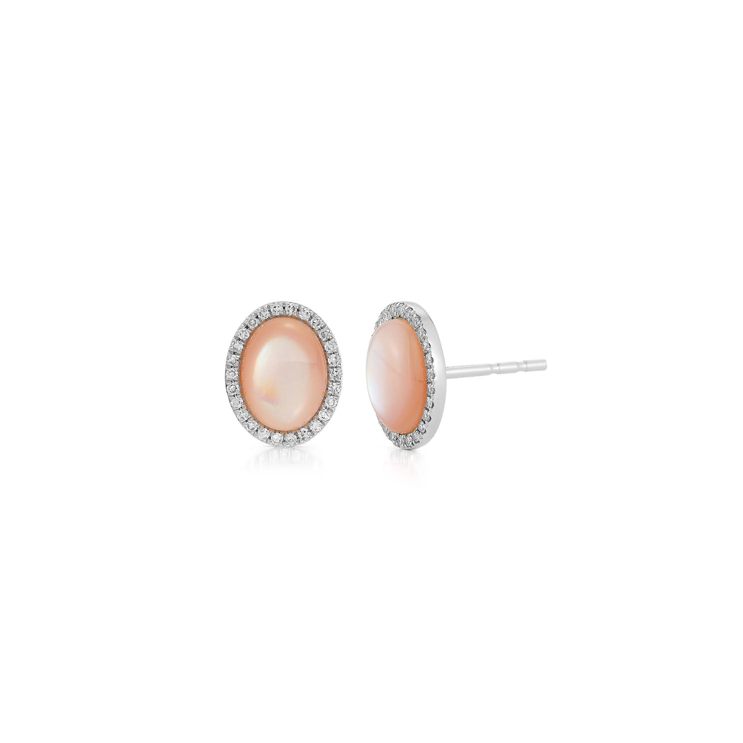 Diamond & Pink Mother of Pearl Cabochon Stud Earrings