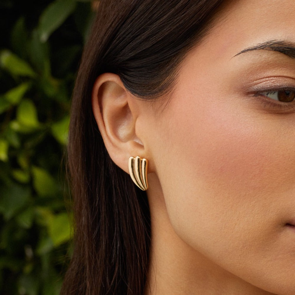 Jumbo Gold Fan Stud Earrings