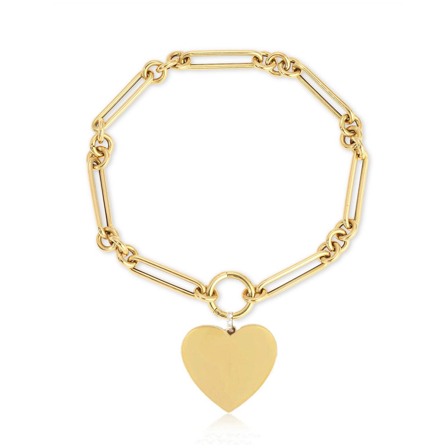 Gold Jumbo Heart Charm Bracelet with diamond bail 14k Yellow Gold