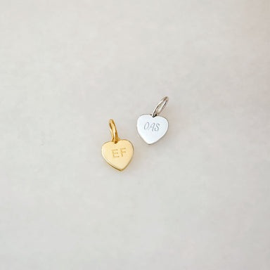 Gold Heart Necklace Charm in yellow gold and white gold engraved with initials EF and OAS