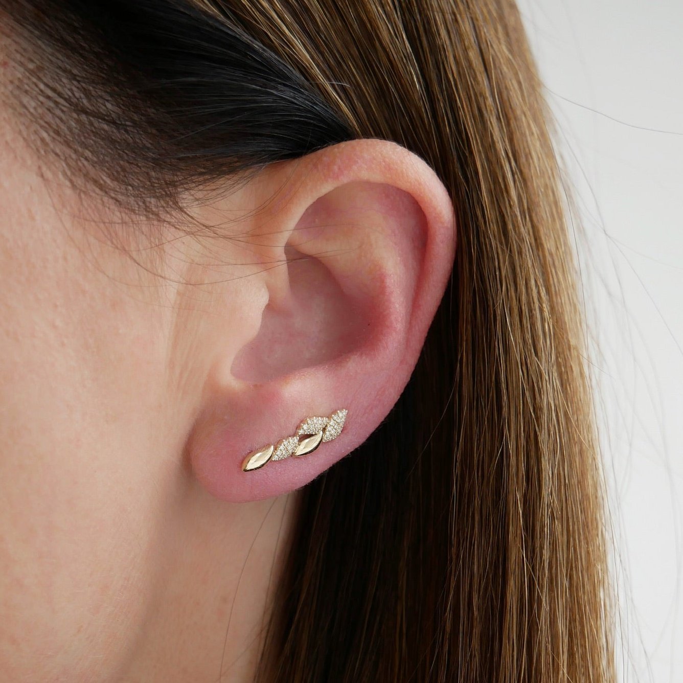 Pavé Diamond & Gold Leaf Ear Climber