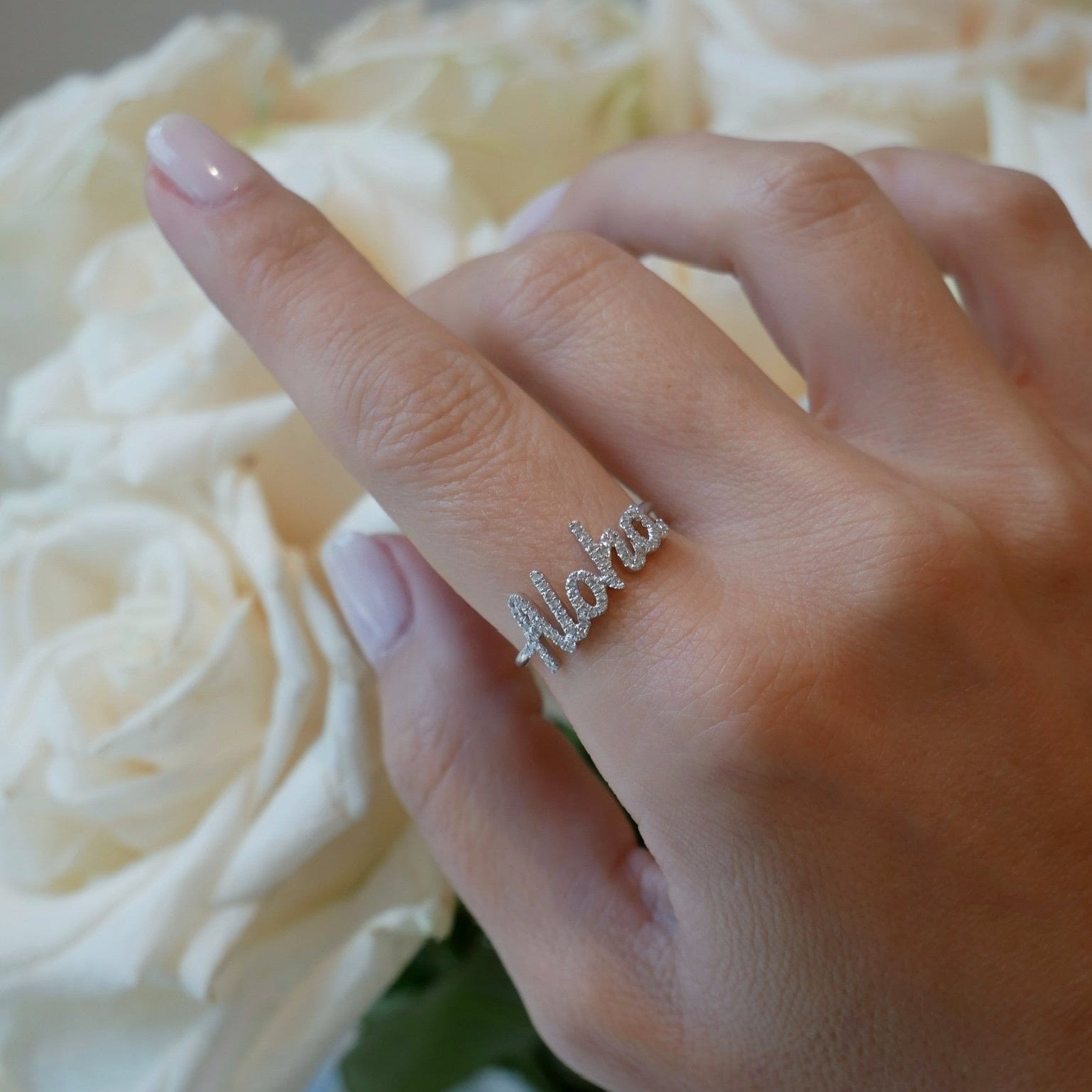 Diamond Script Name Ring