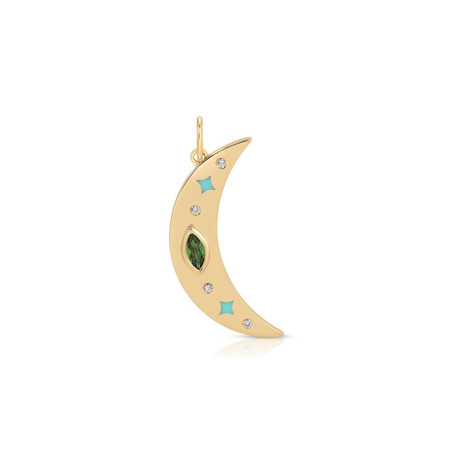 Jumbo Magic Moon Charm in 14k Yellow Gold with enamel and diamonds