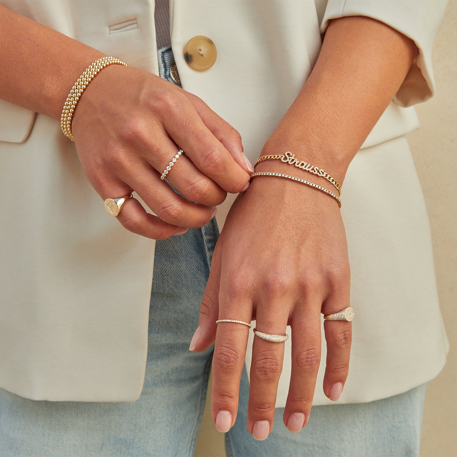 Gold & Diamond Initial Signet Ring