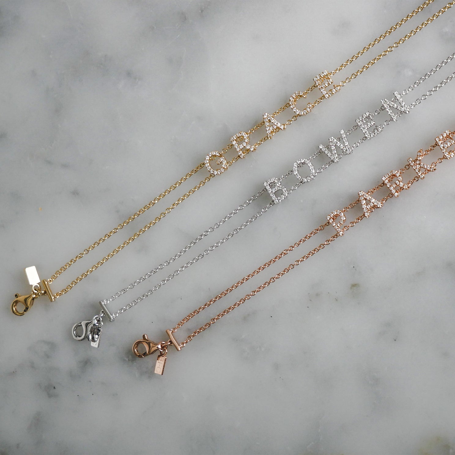 Personalized 14k Gold Letter Name Bracelet, Dainty Single Row Chain 1 2 3 4  5 Letters Bracelet is a Great Gift For Her. Bridesmaid Gift