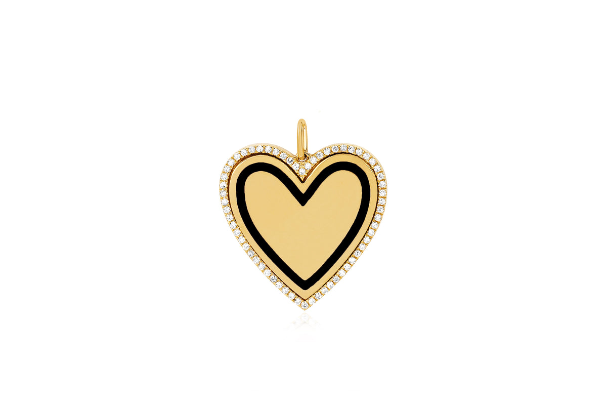 EF Collection Diamond & Enamel Heart Necklace Charm | 14 Karat Gold Fine Jewelry, 14K Yellow Gold / Light Pink