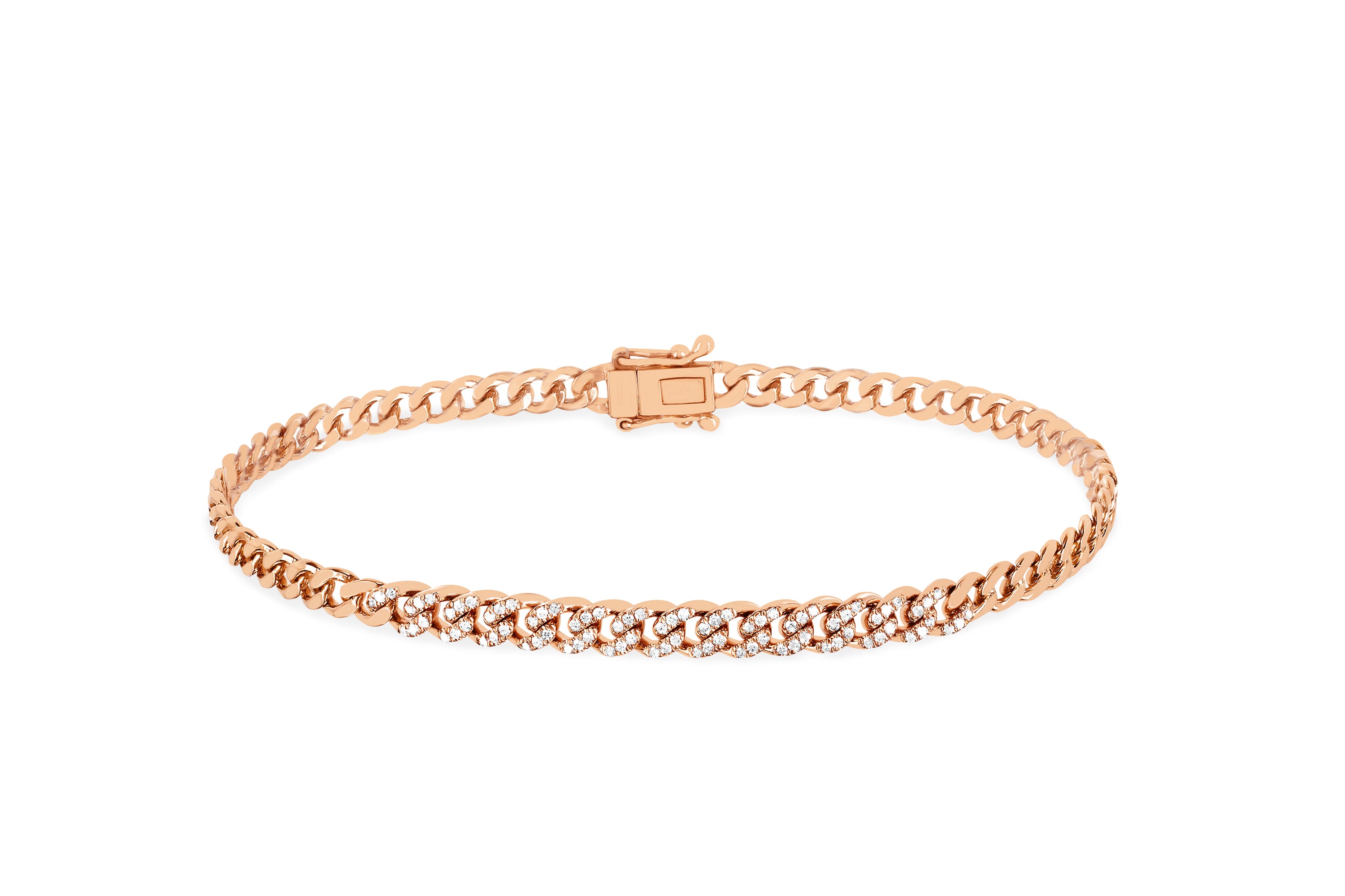 EF Collection | Diamond Mini Curb Chain Bracelet | Fine Jewelry | 14 Karat Gold, 14K Rose Gold