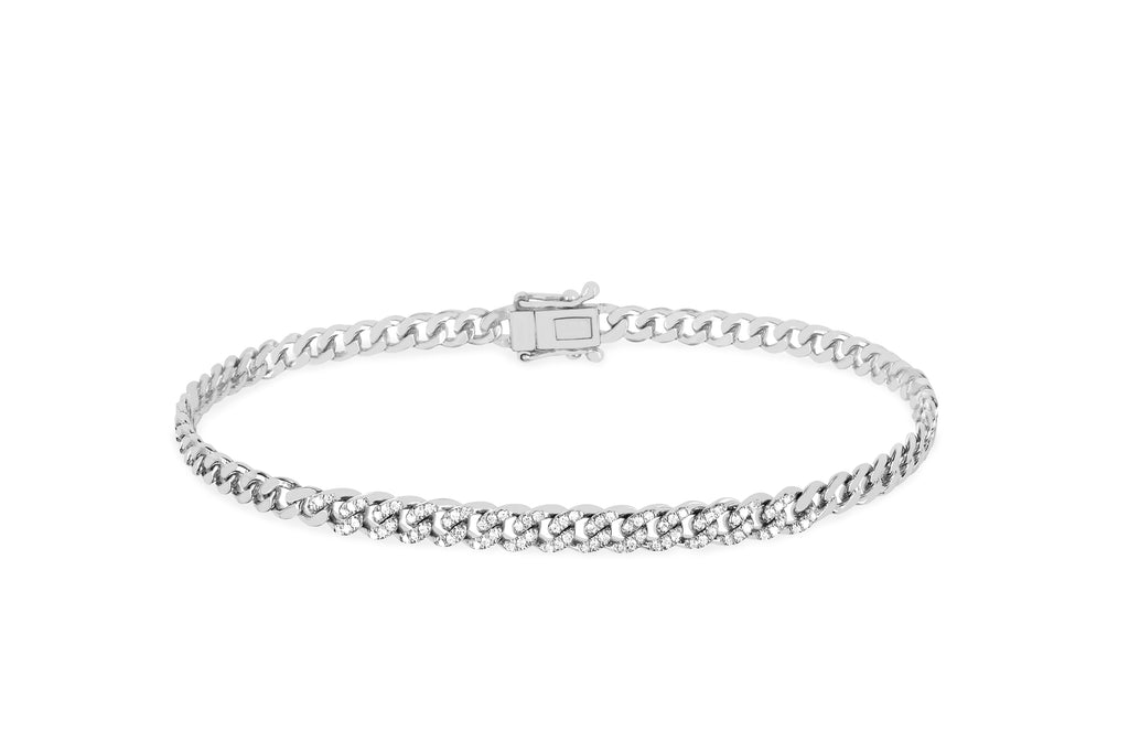 Diamond Curb Chain Bangle Bracelet White Gold / 15 cm