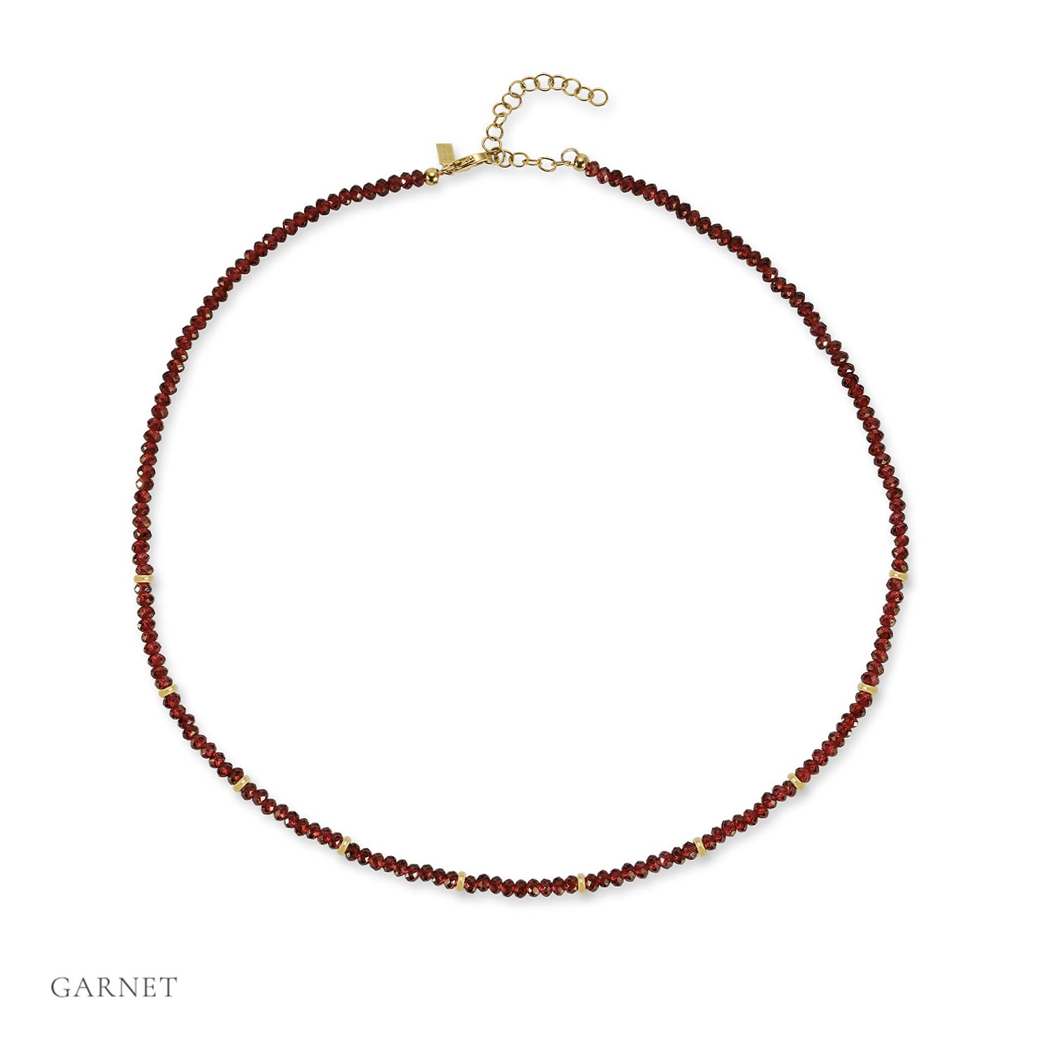 Birthstone Bead Necklace In Garnet with 14k yellow gold chain