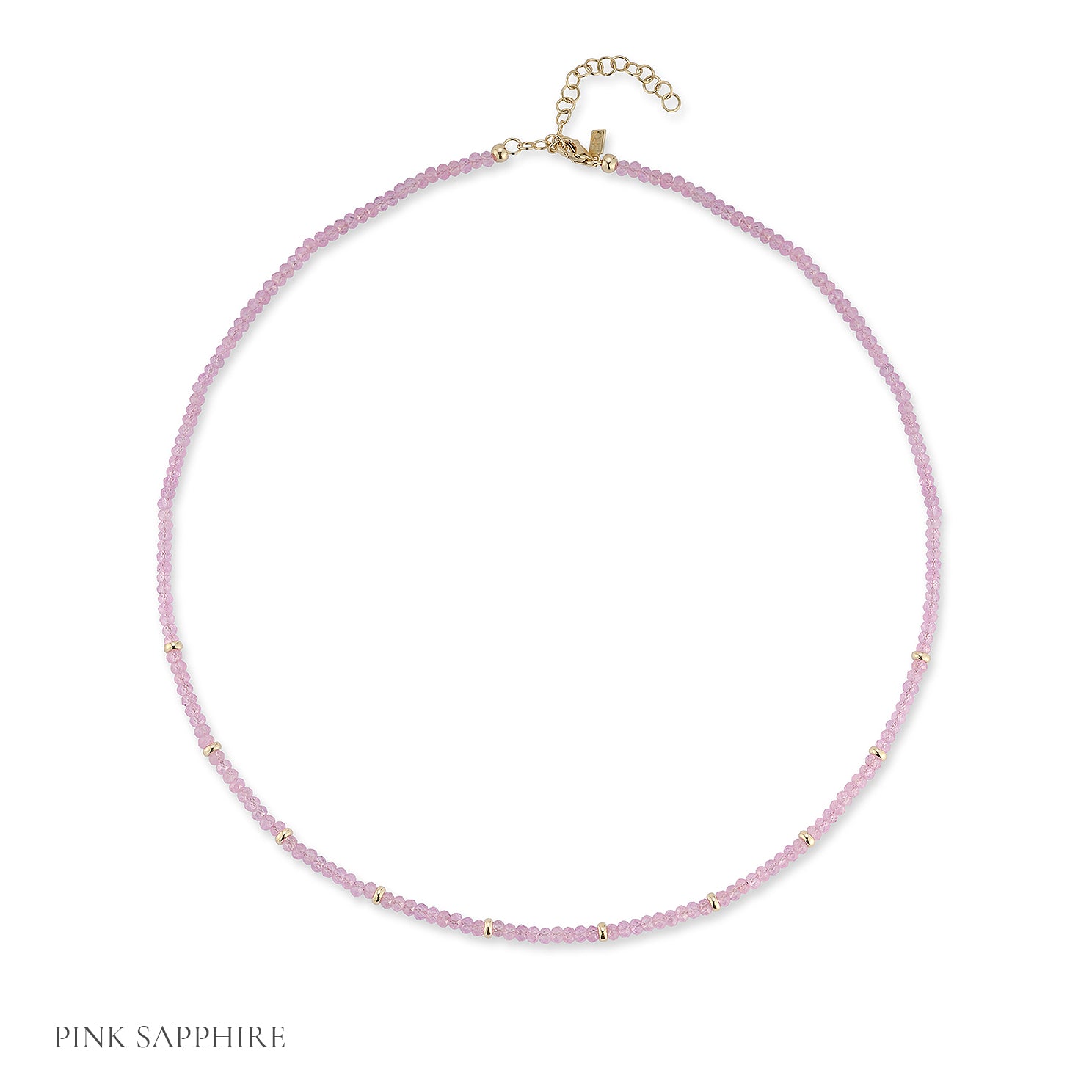 Birthstone Bead Necklace In Pink Sapphire with 14k yellow gold chain