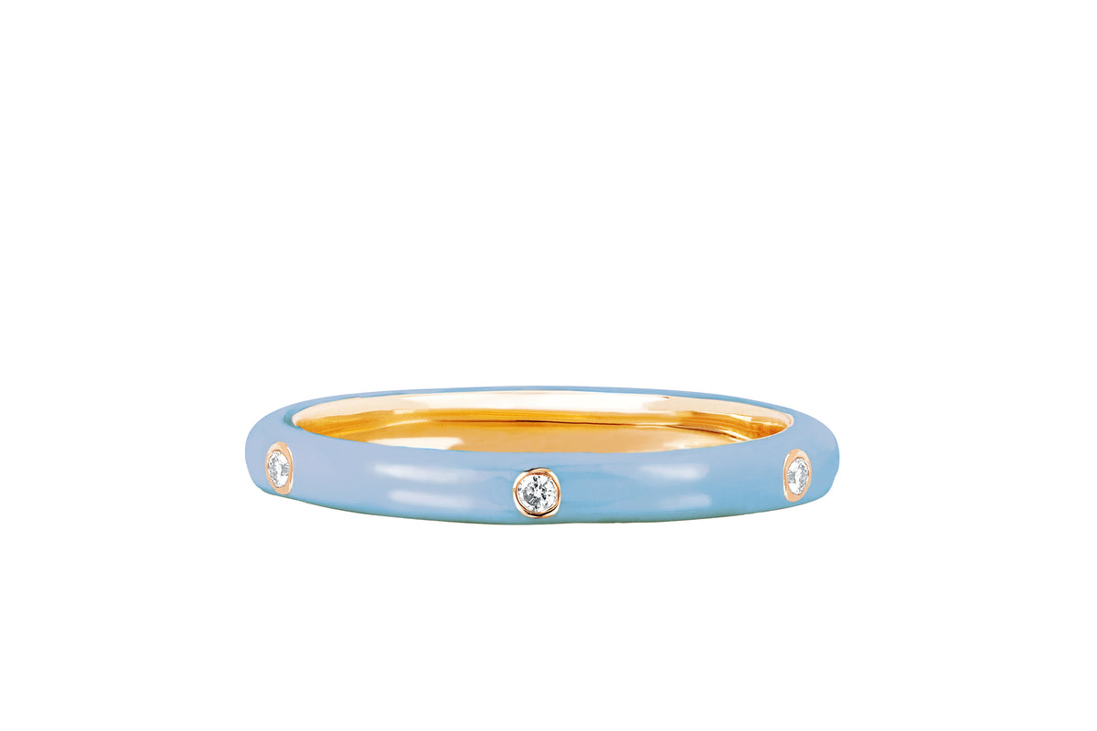 3 Diamond & Baby Blue Enamel Stack Ring — EF Collection®